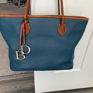 Dooney & Bourke Blue and Tan Tote Bag with Leather Accents